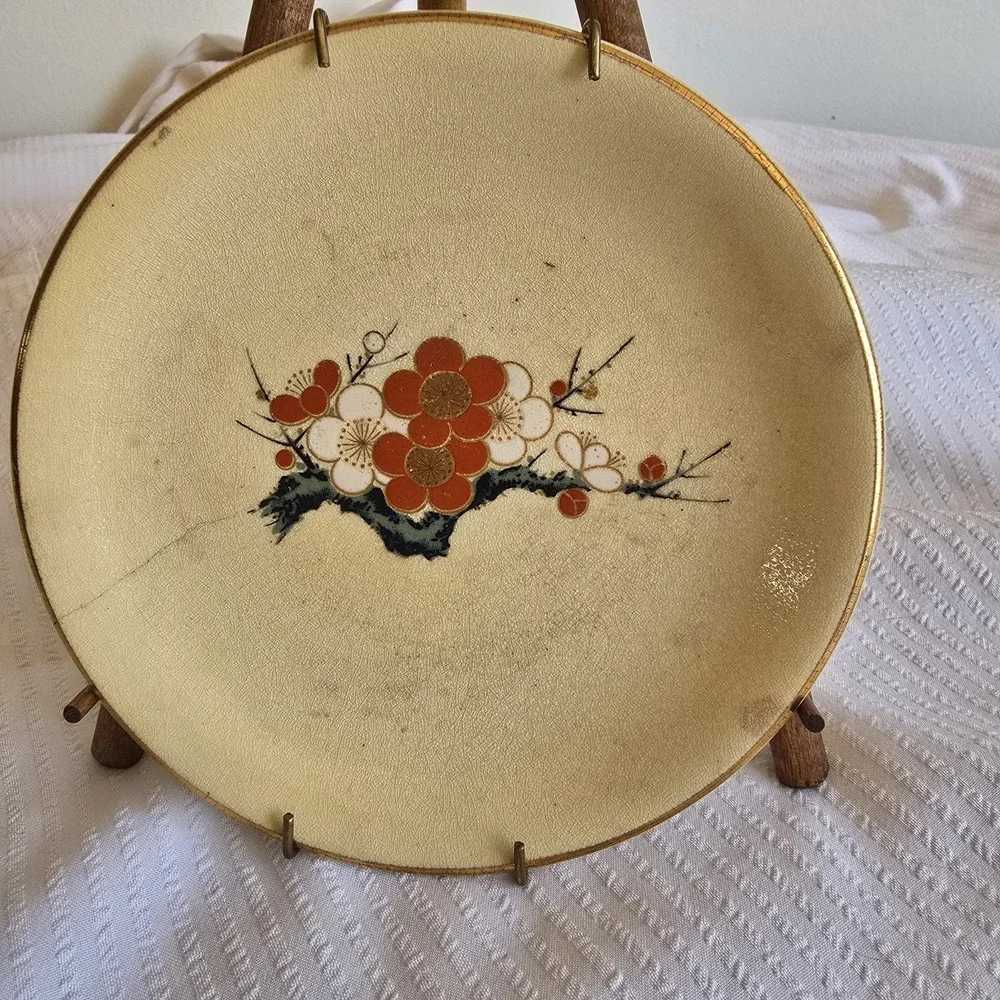 Vintage Satsuma Ware  Handpainted Plum Blossom Decorative Plate